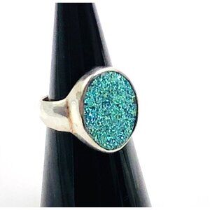 Starborn Titanium Druzy Quartz Sterling Silver Cocktail Statement Ring Size 6